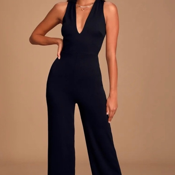 Lulus Pants - Lulu's Thinking Out Loud Black Backless Jumpsuit Size Small